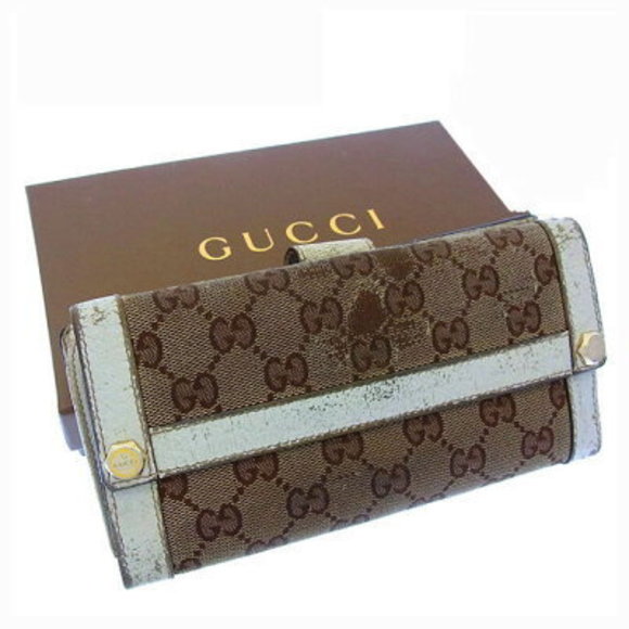 Gucci long Wallet bifold hexagonal bit GG canvas beige white - Picture 1 of 6